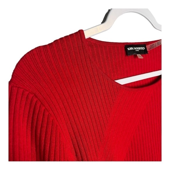 Karl Lagerfeld Red Bell Sleeve Sweater Size Medium Wool Blend Valentines Day - Picture 3 of 6